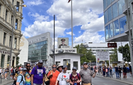 The group in front of Checkpoint Charlie US.