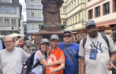 Travelers are in the chicken market in old Frankfurt