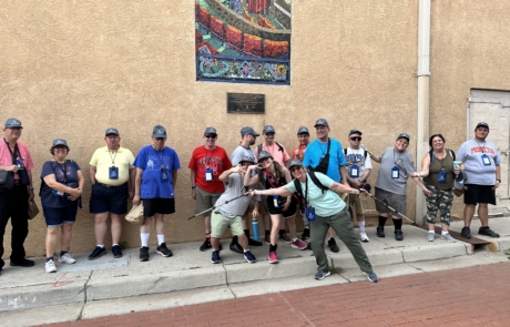 Group joking around in Burro Alley in Santa Fe