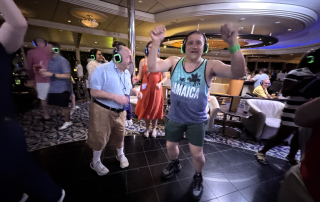 travelers enjoying the silent disco