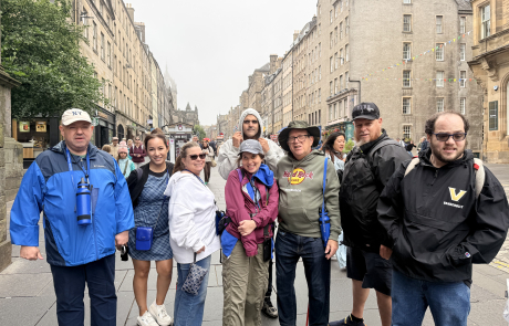 Travelers in Edinburgh on the Royal Mile in Scotland