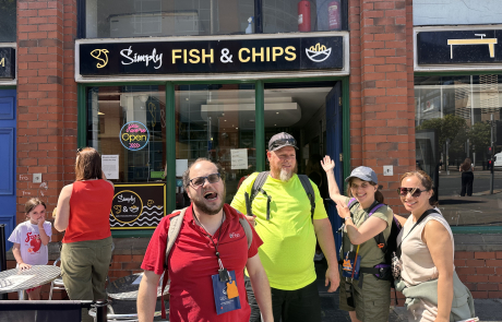Travelers enjoying some fish and chips in Belfast, Northern Ireland